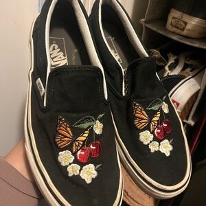 Vans Black Slip-Ons with Colorful Embroidery